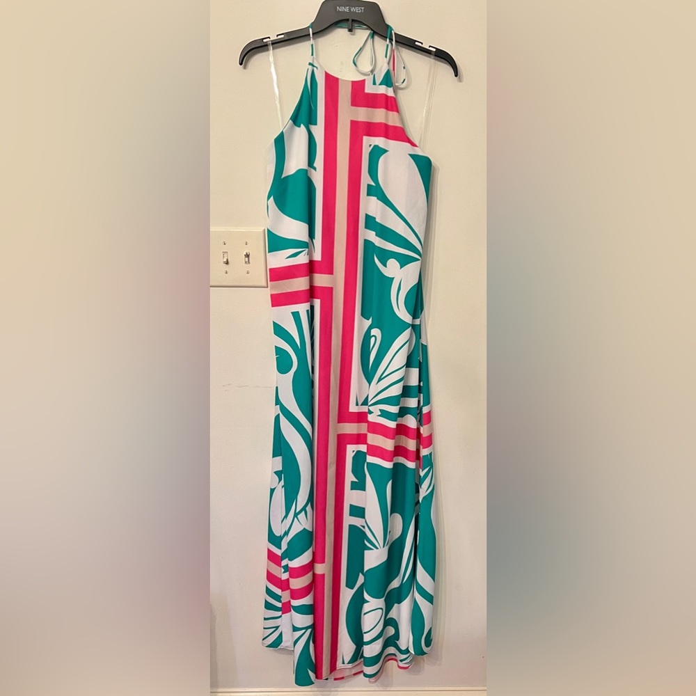 Tyche Green and Pink Backless Maxi Dress